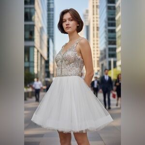 Stunning Silver and White Prom Dress